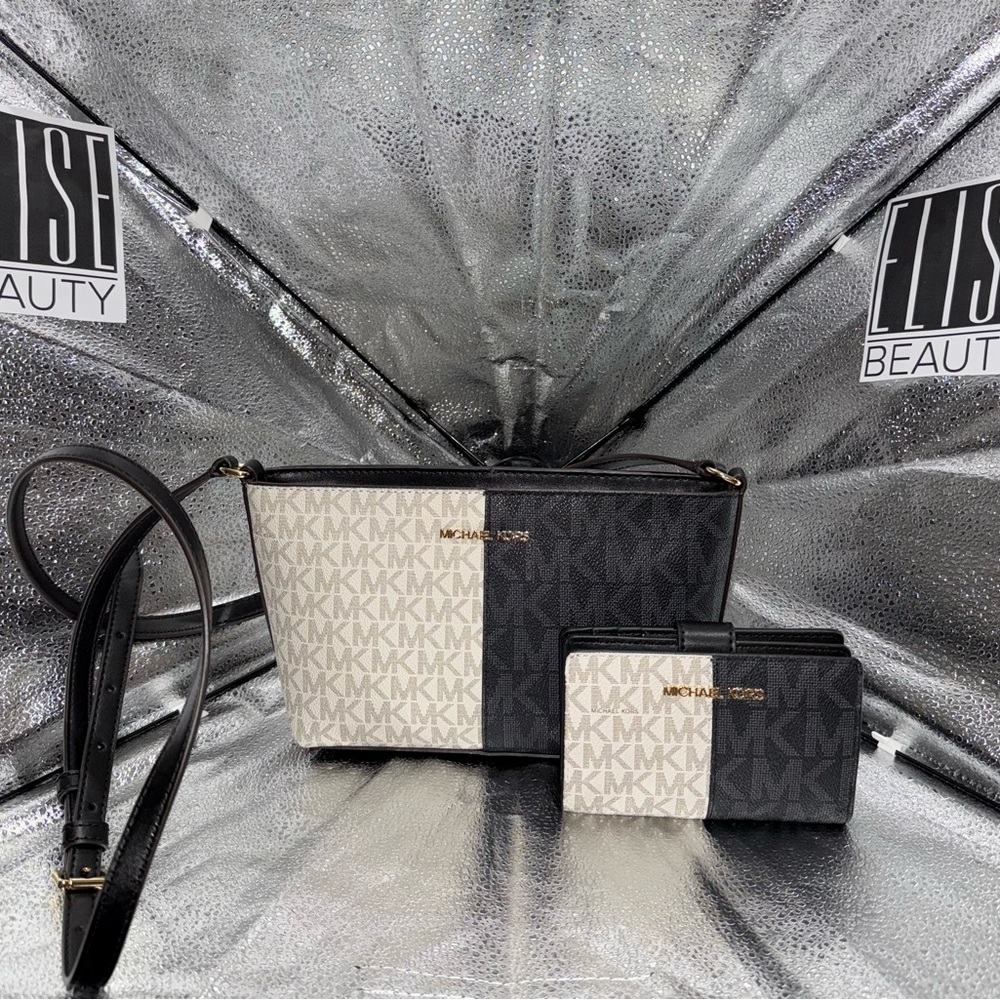 Michael Kors Black and Cream Crossbody Bag Set